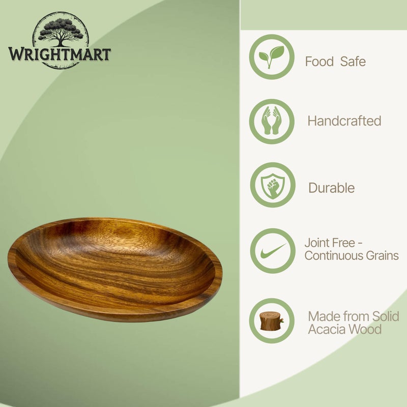 WRIGHTMART Acacia Wood Oval Bowl, Handmade, Rustic Server for Foods, Salads, Fruits, Bread - Dining Table & Kitchen Counter DÃ©cor - Entryway Key & Coin Catch-All Tray, 10.75" x 7" x 1.75" - Image 4
